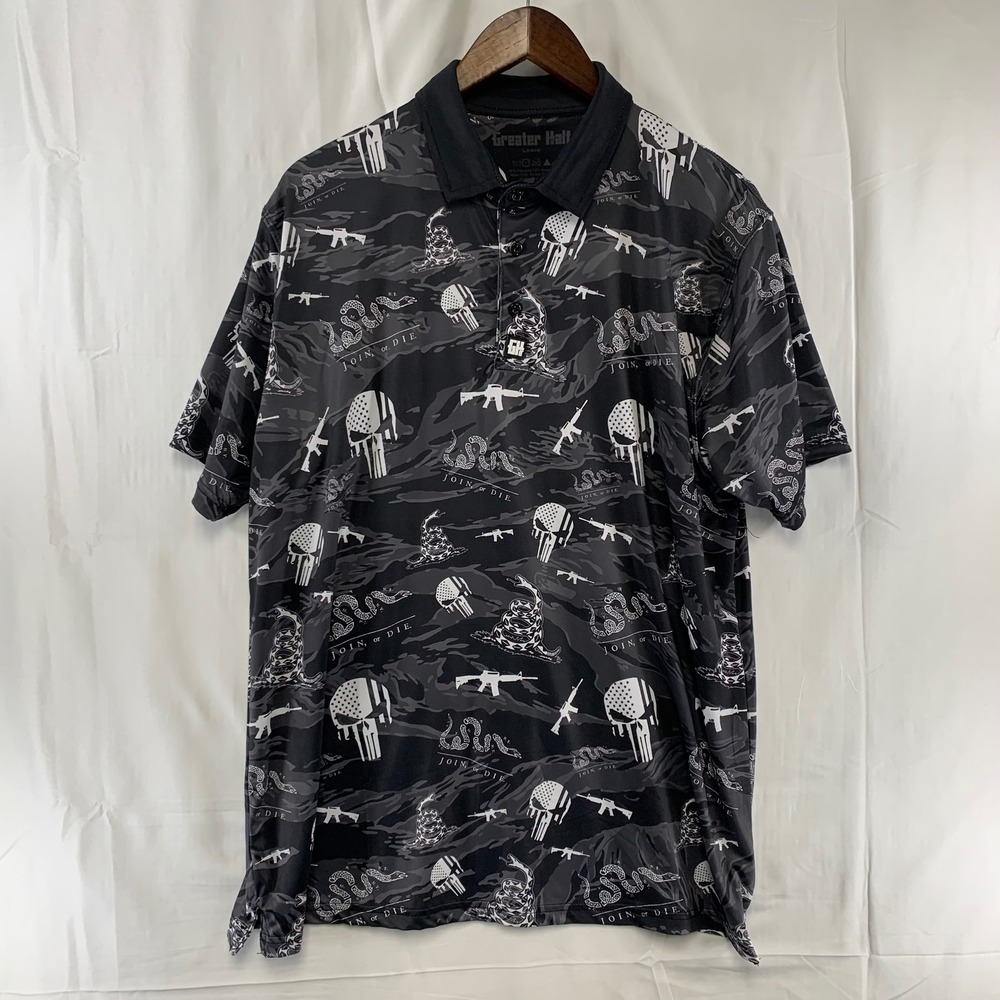 Greater Half Performance Polo Mens Large Black Camo Patriotic